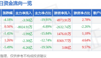 股票行情快报：光线传媒（300251）9月2日主力资金净卖出3.56亿元