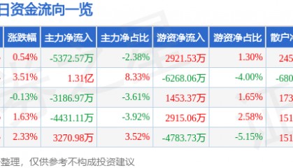 股票行情快报：闻泰科技（600745）8月21日主力资金净卖出5372.57万元