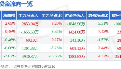 股票行情快报：川金诺（300505）6月4日主力资金净买入2853.94万元