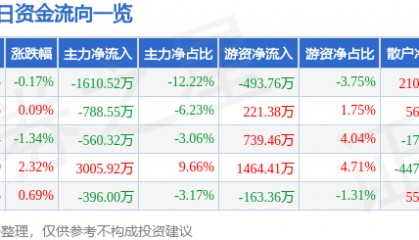 股票行情快报：岭南控股（000524）7月1日主力资金净卖出1610.52万元
