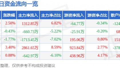 股票行情快报：岭南控股（000524）6月9日主力资金净买入1312.85万元