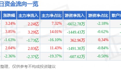 股票行情快报：光线传媒（300251）9月24日主力资金净买入2.24亿元