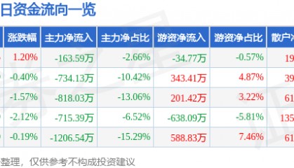 股票行情快报：ST任子行（300311）9月5日主力资金净卖出163.59万元