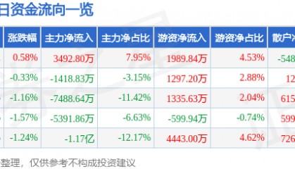 股票行情快报：闻泰科技（600745）8月5日主力资金净买入3492.80万元